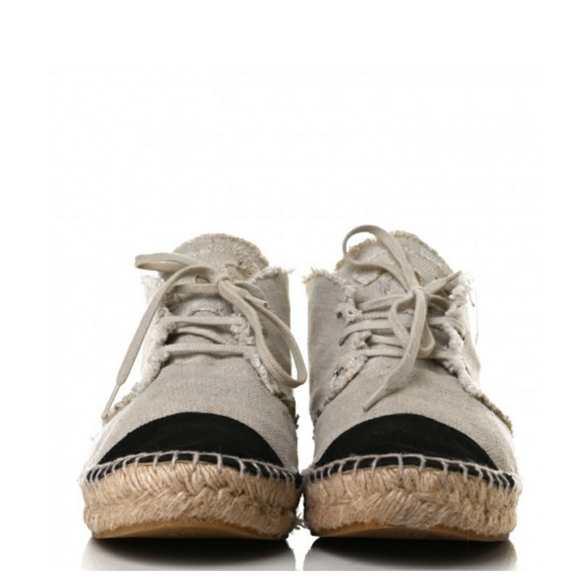 Chanel Lace Up High Top Espadrilles sz 40 beige black - Picture 2 of 9